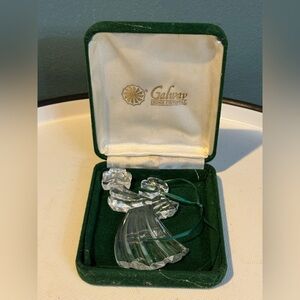 GALWAY IRISH CRYSTAL ANGEL With Frosted Shamrock Christmas Ornament, Velvet Box